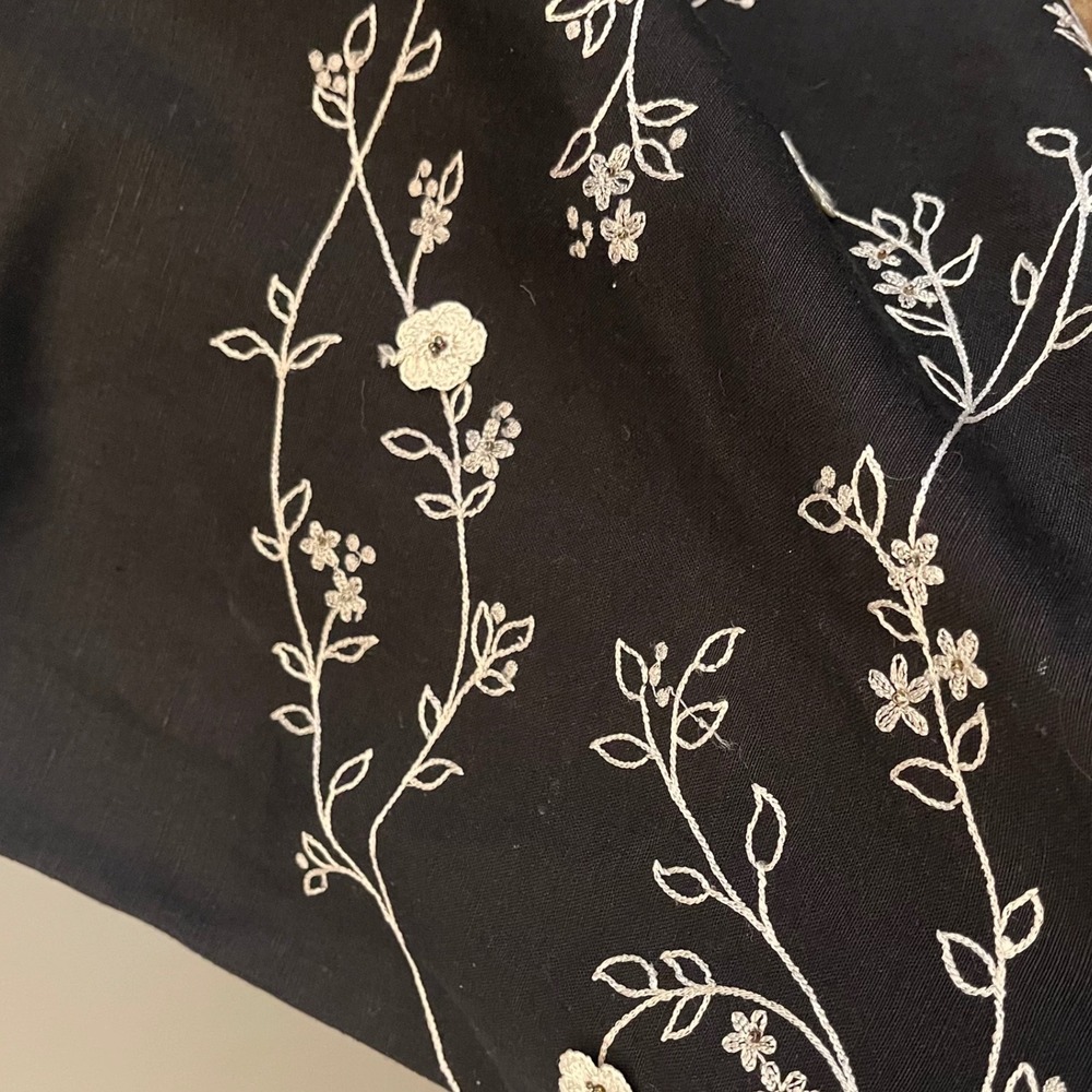 Kenar Black Linen Blend Floral Embroidered Sheath Dress 12 Beach Resort Dress - Picture 7 of 8